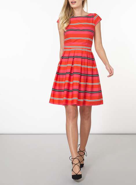 Red Stripe Fit And Flare Dress